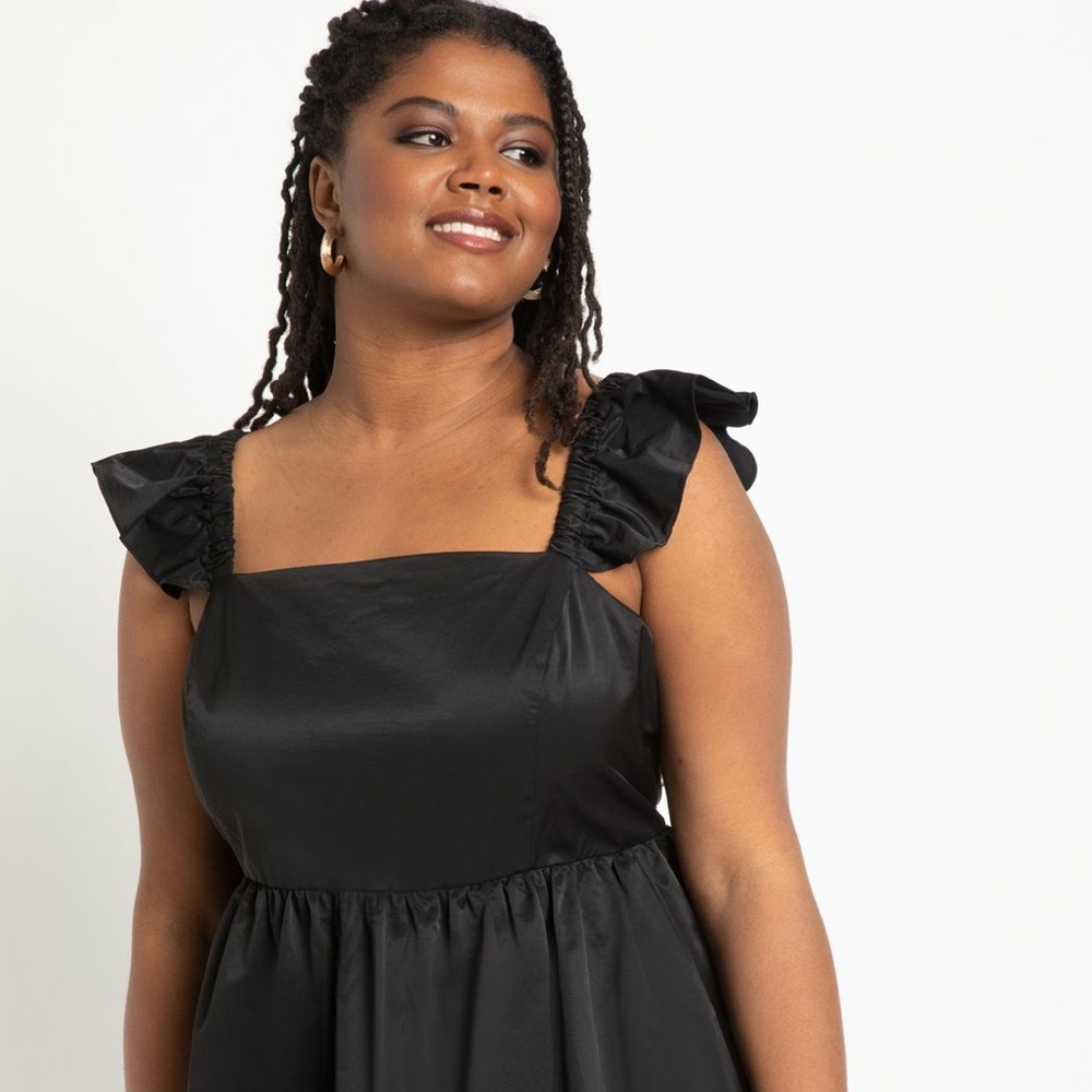 Eloquii Black Ruffle Strap Midi Dress with Back Bow - Picture 2 of 11